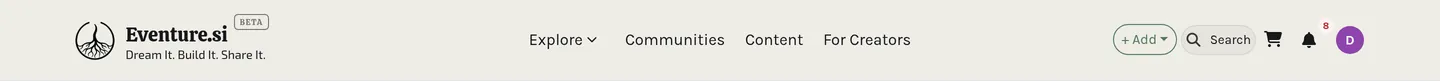 The top bar: main navigation on the left, + Add, search, notifications, messages and your avatar on the right.
