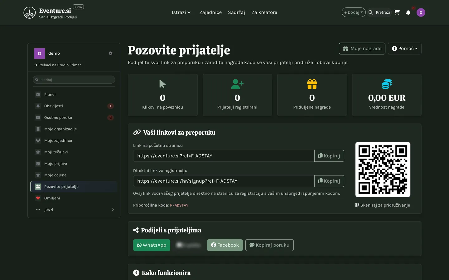Nadzorna ploča partnerskog programa: klikovi, konverzije i zarada.