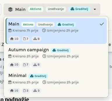 Popis varijanti: vaše skice i stranica uživo.