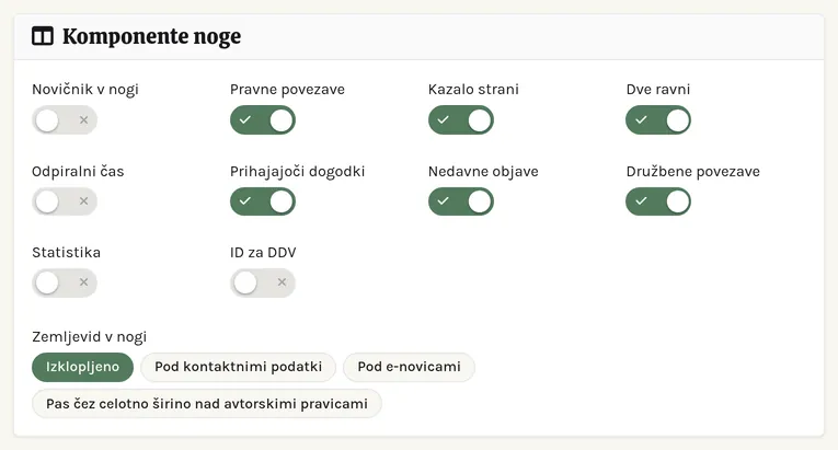 Stikala sestavnih delov noge z oznakami stanja.