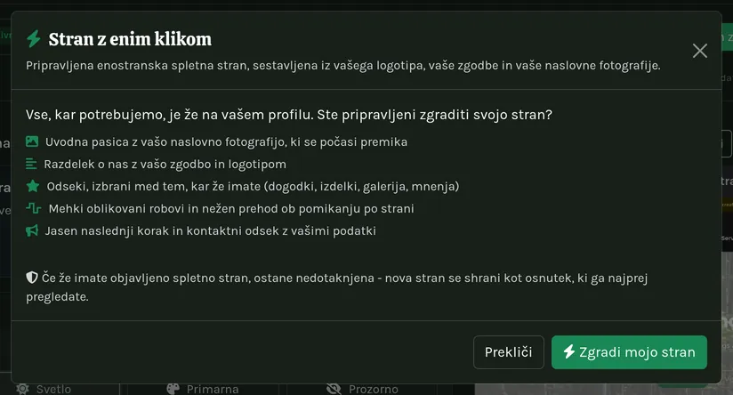 Pogovorno okno One-Click Page.